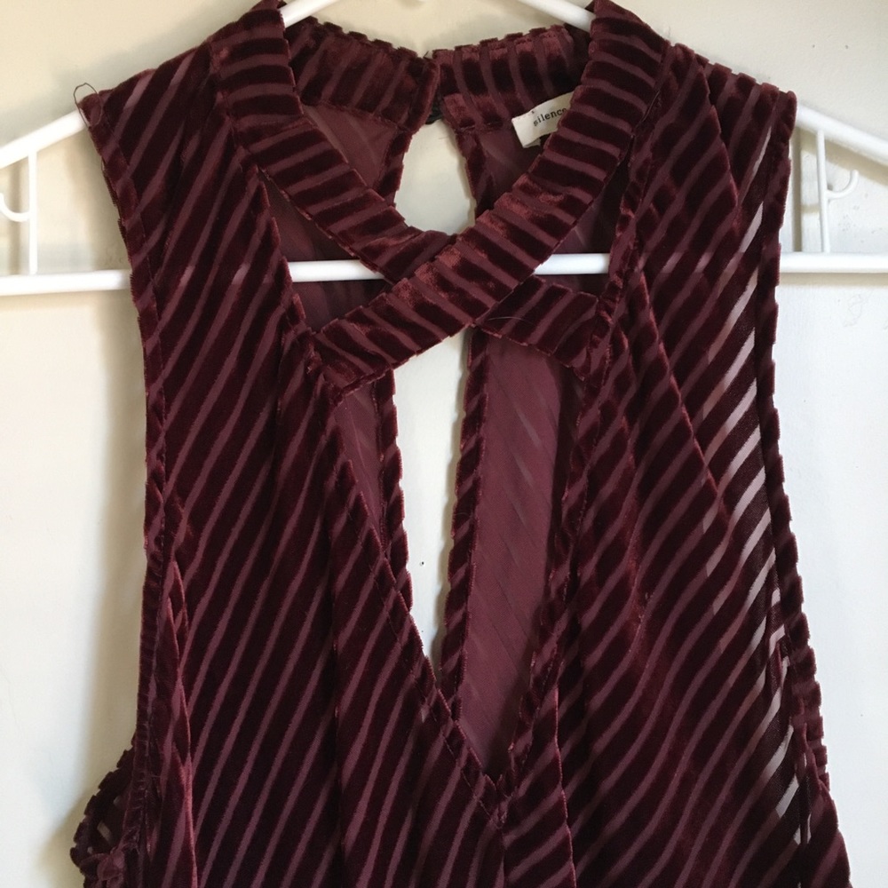 maroon velvet burnout 60s striped tank keyhole tunic